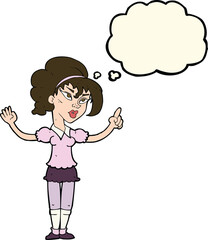 cartoon woman with idea with thought bubble