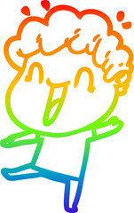 rainbow gradient line drawing of a cartoon happy man