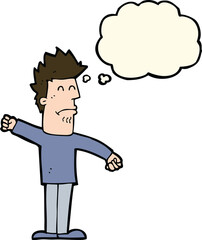 cartoon stressed man with thought bubble