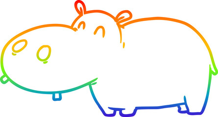 rainbow gradient line drawing of a cartoon hippo