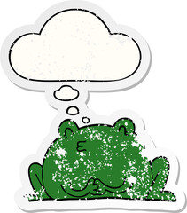 cute cartoon frog with thought bubble as a distressed worn sticker