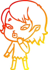 warm gradient line drawing of a cute cartoon vampire girl
