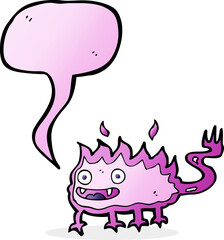 cartoon little fire demon with speech bubble