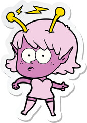 sticker of a cartoon alien girl