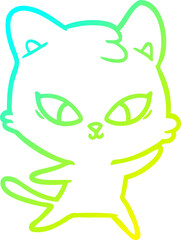 cold gradient line drawing of a cute cartoon cat