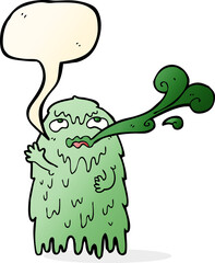 gross cartoon ghost with speech bubble