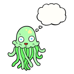 freehand drawn thought bubble cartoon octopus