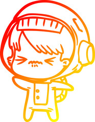 warm gradient line drawing of a angry cartoon space girl