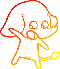 warm gradient line drawing of a cute cartoon elephant