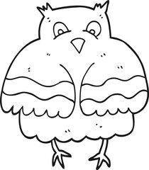 freehand drawn black and white cartoon owl