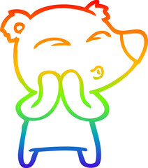 rainbow gradient line drawing of a cartoon whistling bear