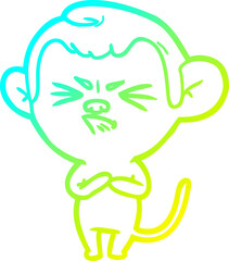 cold gradient line drawing of a cartoon annoyed monkey