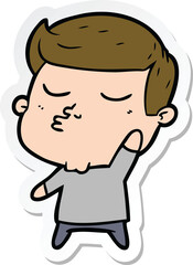 sticker of a cartoon model guy pouting