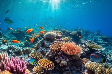 Fototapeta na wymiar Vibrant underwater sea life in a coral reef. Generative AI