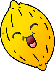 freehand drawn gradient cartoon of a happy lemon