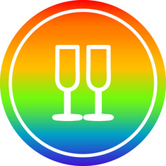 champagne glasses circular icon with rainbow gradient finish