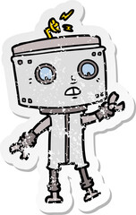 distressed sticker of a cartoon robot