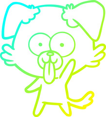 cold gradient line drawing of a cartoon dog with tongue sticking out