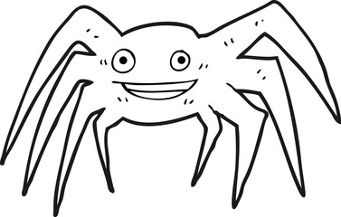 freehand drawn black and white cartoon happy spider
