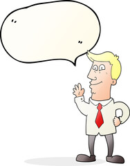 freehand drawn speech bubble cartoon waving man
