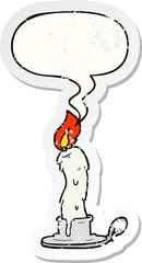 cartoon spooky old candle with speech bubble distressed distressed old sticker