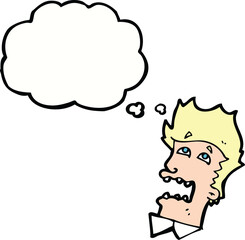 cartoon frightened man with speech bubble
