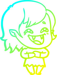 cold gradient line drawing of a cartoon laughing vampire girl