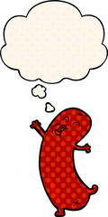 Fototapeta premium cartoon dancing sausage with thought bubble in comic book style