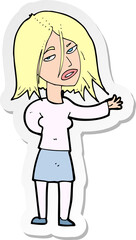 sticker of a cartoon unhappy woman