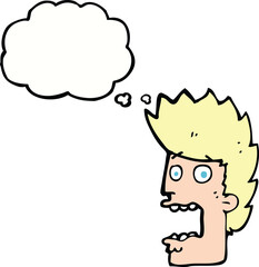 cartoon terrified man with thought bubble