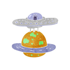 freehand retro cartoon flying saucer