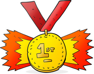 freehand drawn cartoon first place medal