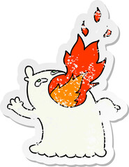 distressed sticker of a cartoon fire breathing ghost