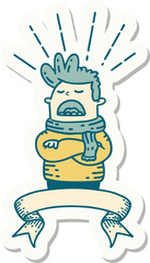sticker of a tattoo style man wearing scarf