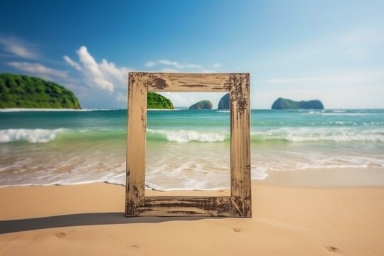 picture frame with tropical beach. Generative AI