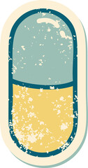 iconic distressed sticker tattoo style image of a pill