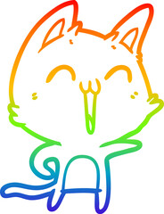 rainbow gradient line drawing of a happy cartoon cat