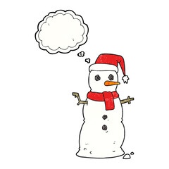 freehand drawn thought bubble textured cartoon snowman