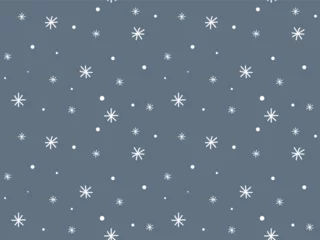 Fotobehang Seamless pattern of white snowflakes on a gray background. Doodle hand drawn snow background. Winter holiday illustration. Design element © Svetlana