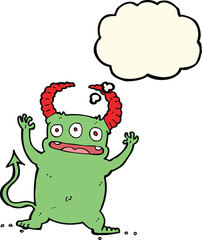 cartoon little devil with thought bubble
