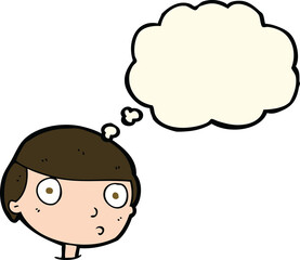 cartoon boy staring with thought bubble