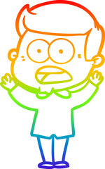 rainbow gradient line drawing of a cartoon shocked man