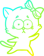 cold gradient line drawing of a cartoon cat