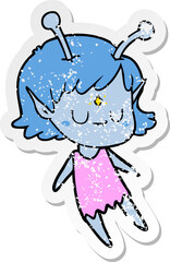 distressed sticker of a cartoon alien girl