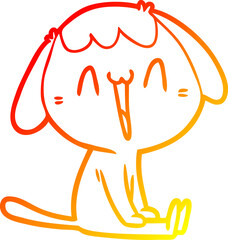 warm gradient line drawing of a cartoon laughing dog