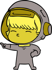 cartoon curious astronaut pointing