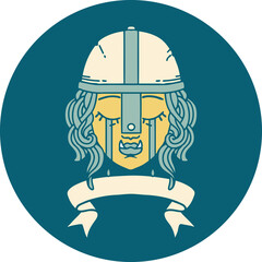 Retro Tattoo Style crying orc fighter character face