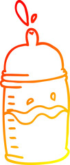 warm gradient line drawing of a cartoon baby bottle