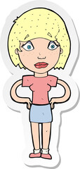 sticker of a cartoon worried woman