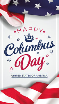 USA Columbus Day greeting card with brush stroke background in United States national flag. Vector illustration.